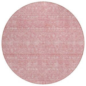 HomeRoots 5' Durable Blush Pink and Ivory Floral Area Rug - Machine Washable for Indoor and Outdoor Use 8' Round 582334