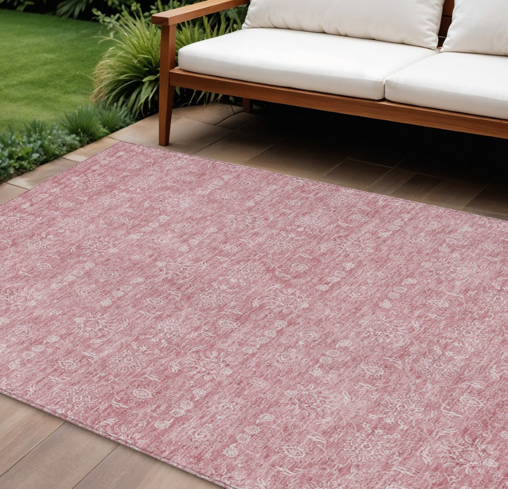 HomeRoots 5' Durable Blush Pink and Ivory Floral Area Rug - Machine Washable for Indoor and Outdoor Use 10' X 14' 582337