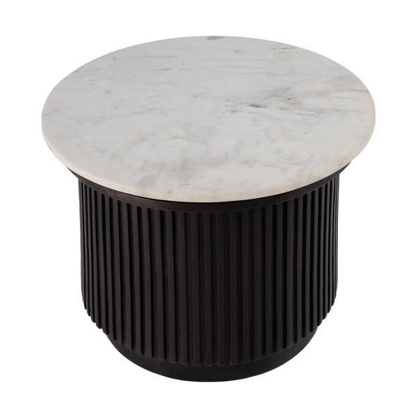 Butler Specialty Butler Georgia 22" Ribbed Marble And Wood Side Table - Elegant Accent For Living Rooms & Bedrooms Brown,White Mango Wood,Marble 5823389-butler