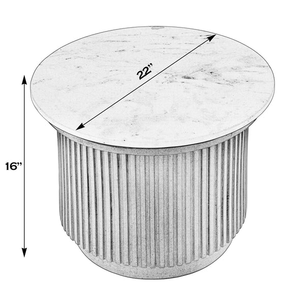 Butler Specialty Butler Georgia 22" Ribbed Marble And Wood Side Table - Elegant Accent For Living Rooms & Bedrooms Brown,White Mango Wood,Marble 5823389-butler