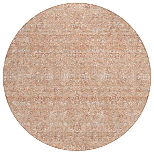 HomeRoots 5' Copper and Beige Floral Area Rug - Stylish, Washable Indoor/Outdoor Design for Busy Homes 8' Round 582340