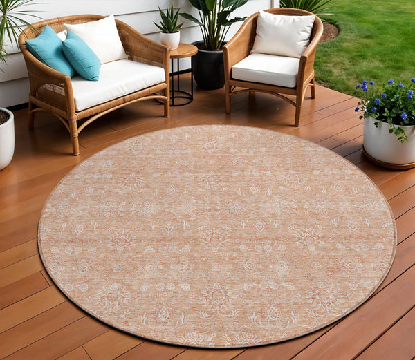 Homeroots 3' Floral Washable Area Rug In Artichoke Green Mint Green & Ivory For Indoor/Outdoor Spaces 8' Round Polyester 582340