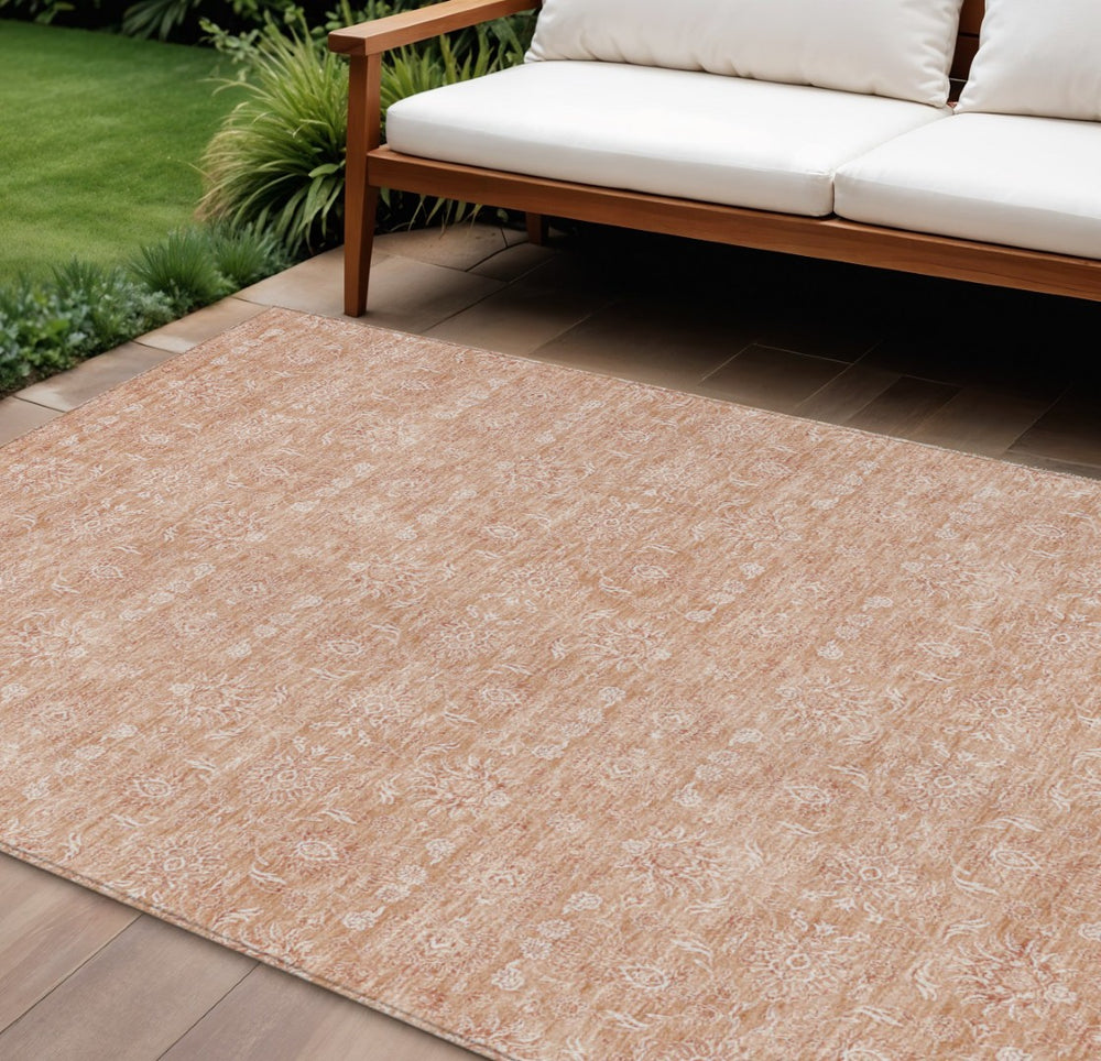 HomeRoots 9' Copper and Beige Floral Area Rug – Durable, Washable Design for Indoor and Outdoor Elegance 9' X 12' 582342