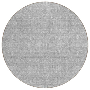 HomeRoots 5' Elegant Gray Silver and Ivory Floral Area Rug - Durable Indoor Outdoor Design for Any Space 8' Round 582346