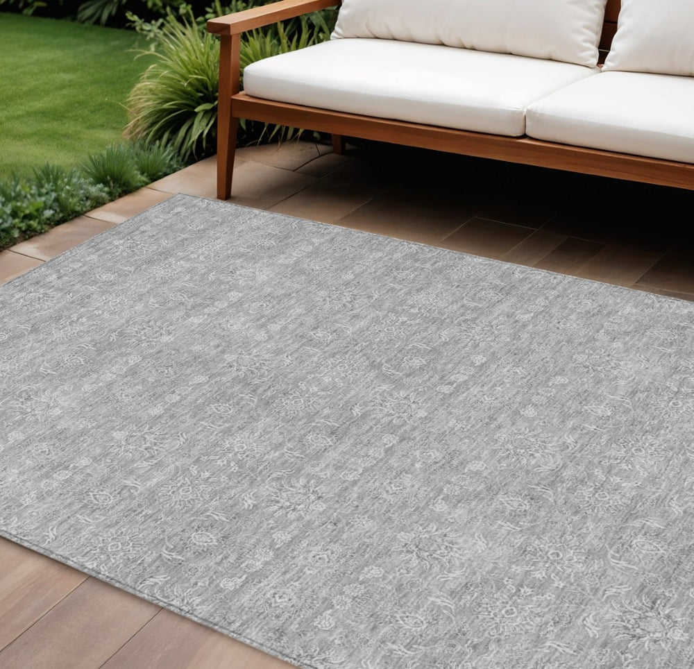 HomeRoots 9' Gray Silver and Ivory Floral Area Rug - Stylish, Durable, Washable for Indoor and Outdoor Spaces 9' X 12' 582348