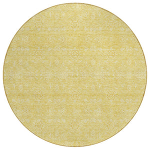 HomeRoots 5' Vibrant Yellow Gold and Ivory Floral Washable Area Rug for Indoor and Outdoor Spaces, Durable Design 8' Round 582352