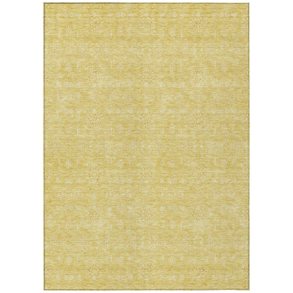 HomeRoots 5' Vibrant Yellow Gold and Ivory Floral Washable Area Rug for Indoor and Outdoor Spaces, Durable Design 10' X 14' 582355
