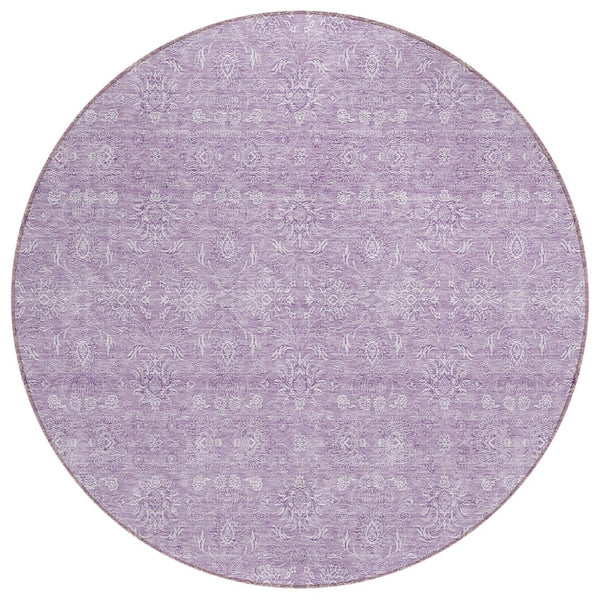HomeRoots 5' Elegant Lavender Floral Area Rug for Indoor & Outdoor Use – Durable, Washable, Easy-Care Design 8' Round 582358