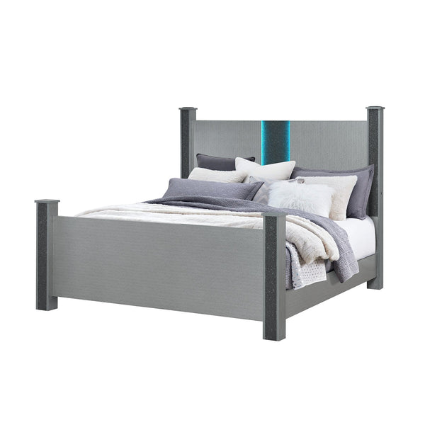 English Elm LORENZO Glam Panel Full Bed with Built-In Headboard Speakers, Glitter Accent, Solid Wood Frame Silver 81.1 L x 11.02 W x 5.12 H B201S00287