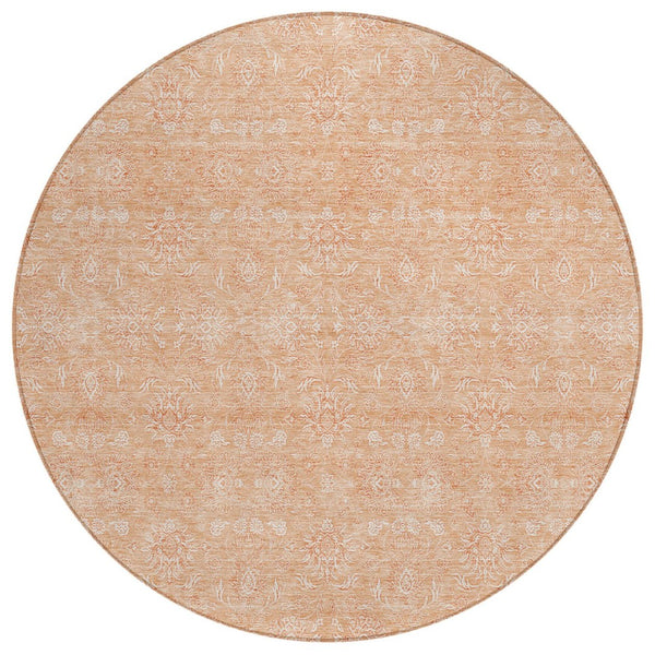 HomeRoots 5' Peach and Ivory Floral Area Rug - Stylish, Washable Design for Indoor and Outdoor Spaces 8' Round 582364