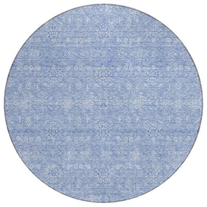 HomeRoots 5' Sky Blue and Ivory Floral Area Rug – Stylish, Durable, and Machine Washable for Indoor & Outdoor Use 8' Round 582370