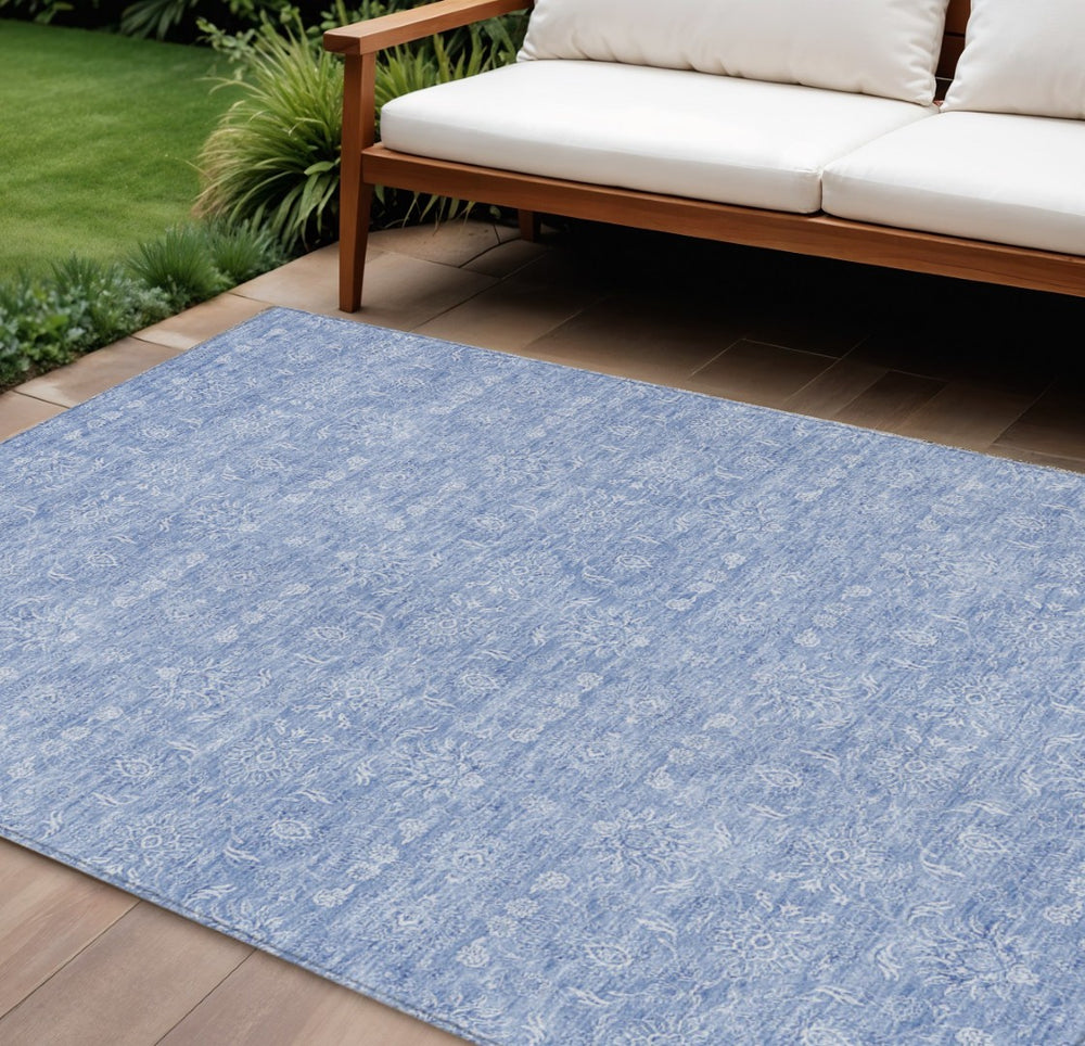 HomeRoots 9' Sky Blue and Ivory Floral Area Rug – Machine Washable, Durable, Indoor/Outdoor Charm for Any Space 9' X 12' 582372