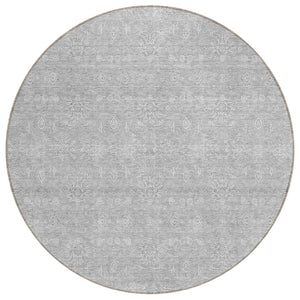 HomeRoots 5' Silver Gray and Ivory Floral Area Rug - Elegant, Durable, Machine Washable for Indoor/Outdoor Use 8' Round 582376