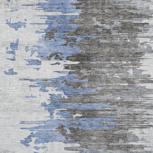 Homeroots 3' Blue Gray And Silver Abstract Washable Area Rug For Indoor And Outdoor Spaces - Durable Design 3' X 5' Polyester 582380