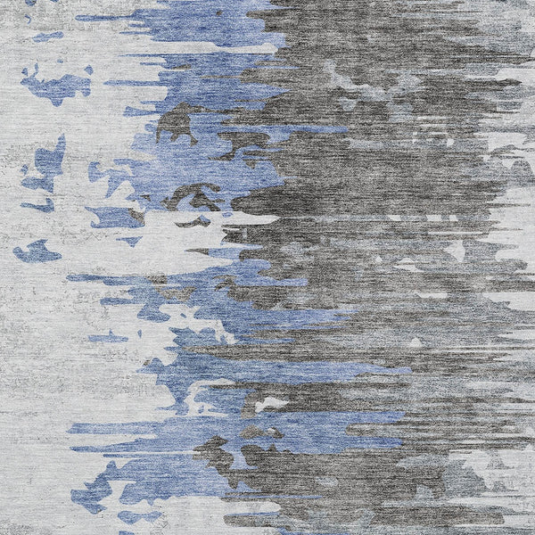Homeroots 3' Blue Gray And Silver Abstract Washable Area Rug For Indoor And Outdoor Spaces - Durable Design 3' X 5' Polyester 582380