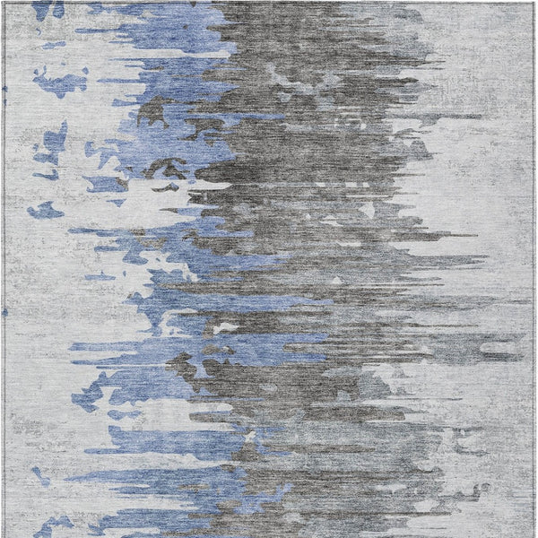 Homeroots 3' Blue Gray And Silver Abstract Washable Area Rug For Indoor And Outdoor Spaces - Durable Design 5' X 8' Polyester 582381