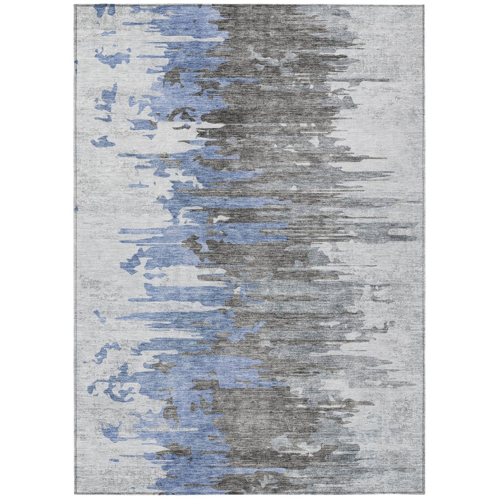 HomeRoots 5' Blue Gray and Silver Abstract Area Rug - Stylish, Washable Design for Indoor and Outdoor Spaces 5' X 8' 582381