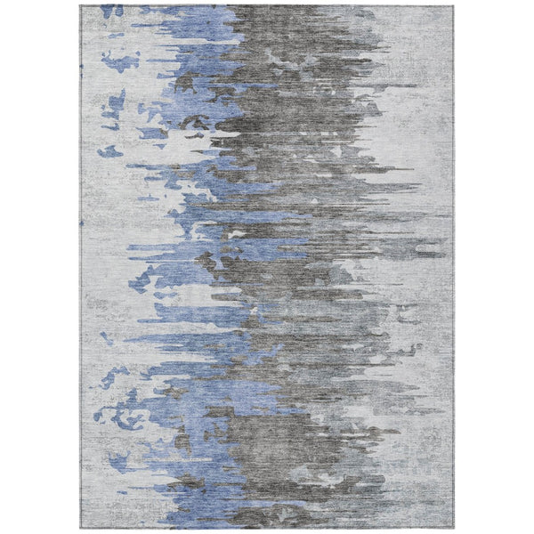 HomeRoots 5' Blue Gray and Silver Abstract Area Rug - Stylish, Washable Design for Indoor and Outdoor Spaces 5' X 8' 582381