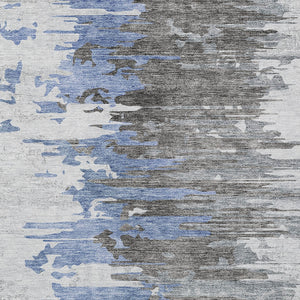 Homeroots 3' Blue Gray And Silver Abstract Washable Area Rug For Indoor And Outdoor Spaces - Durable Design 5' X 8' Polyester 582381
