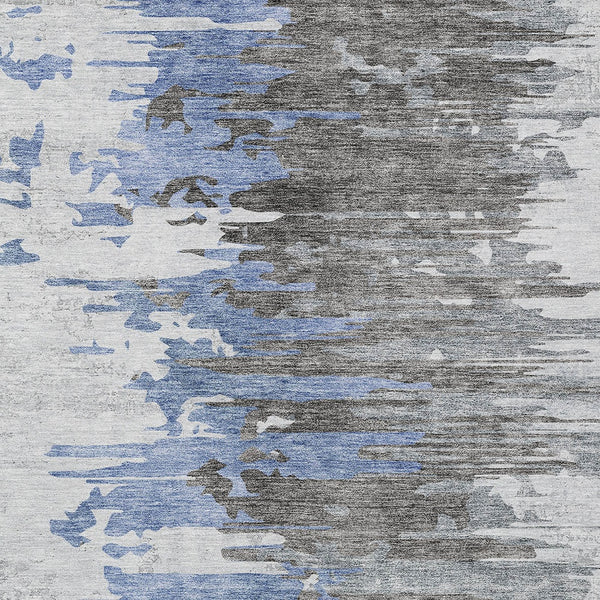 Homeroots 3' Blue Gray And Silver Abstract Washable Area Rug For Indoor And Outdoor Spaces - Durable Design 5' X 8' Polyester 582381