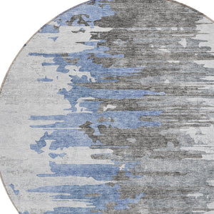 Homeroots 3' Blue Gray And Silver Abstract Washable Area Rug For Indoor And Outdoor Spaces - Durable Design 8' Round Polyester 582382