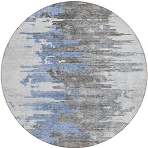 Homeroots 3' Blue Gray And Silver Abstract Washable Area Rug For Indoor And Outdoor Spaces - Durable Design 8' Round Polyester 582382