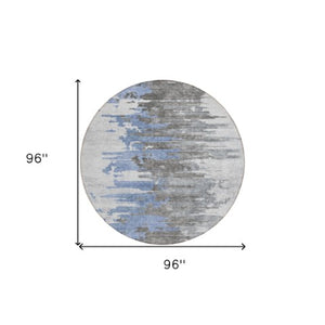 Homeroots 3' Blue Gray And Silver Abstract Washable Area Rug For Indoor And Outdoor Spaces - Durable Design 8' Round Polyester 582382