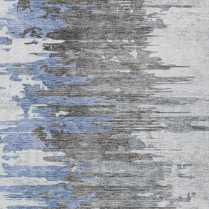 Homeroots 3' Blue Gray And Silver Abstract Washable Area Rug For Indoor And Outdoor Spaces - Durable Design 8' X 10' Polyester 582383