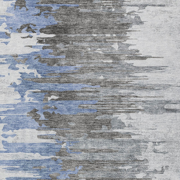 Homeroots 3' Blue Gray And Silver Abstract Washable Area Rug For Indoor And Outdoor Spaces - Durable Design 8' X 10' Polyester 582383