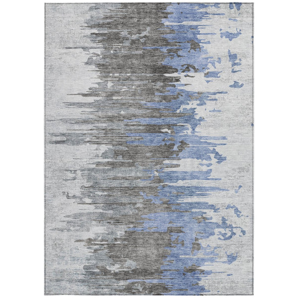 Homeroots 3' Blue Gray And Silver Abstract Washable Area Rug For Indoor And Outdoor Spaces - Durable Design 9' X 12' Polyester 582384