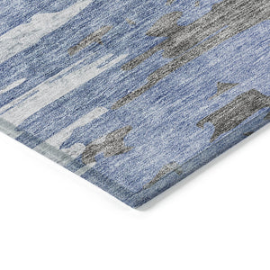 Homeroots 3' Blue Gray And Silver Abstract Washable Area Rug For Indoor And Outdoor Spaces - Durable Design 9' X 12' Polyester 582384