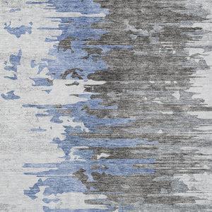 Homeroots 3' Blue Gray And Silver Abstract Washable Area Rug For Indoor And Outdoor Spaces - Durable Design 9' X 12' Polyester 582384