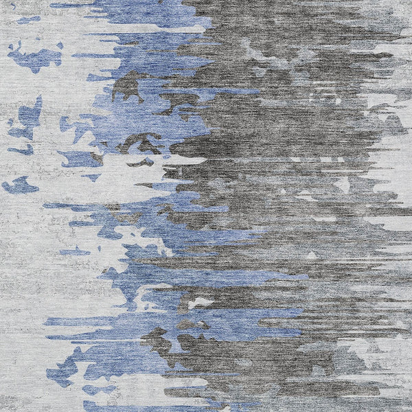 Homeroots 3' Blue Gray And Silver Abstract Washable Area Rug For Indoor And Outdoor Spaces - Durable Design 9' X 12' Polyester 582384