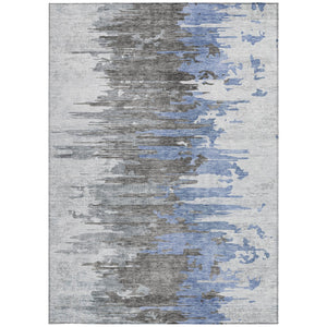 Homeroots 3' Blue Gray And Silver Abstract Washable Area Rug For Indoor And Outdoor Spaces - Durable Design 10' X 14' Polyester 582385
