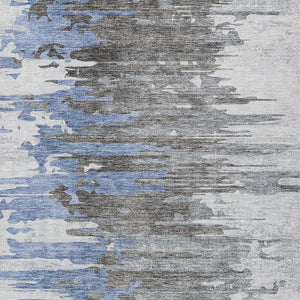 Homeroots 3' Blue Gray And Silver Abstract Washable Area Rug For Indoor And Outdoor Spaces - Durable Design 10' X 14' Polyester 582385