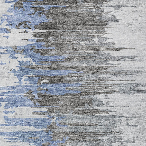 Homeroots 3' Blue Gray And Silver Abstract Washable Area Rug For Indoor And Outdoor Spaces - Durable Design 10' X 14' Polyester 582385
