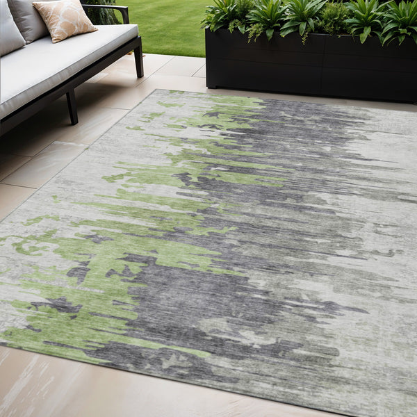 Homeroots 3' Blue Gray And Silver Abstract Washable Area Rug For Indoor And Outdoor Spaces - Durable Design 5' X 8' Polyester 582387