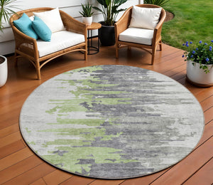 Homeroots 3' Blue Gray And Silver Abstract Washable Area Rug For Indoor And Outdoor Spaces - Durable Design 8' Round Polyester 582388