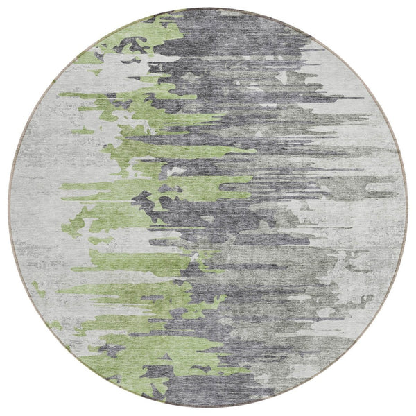 HomeRoots 5' Contemporary Green and Silver Abstract Area Rug - Durable, Washable, Indoor/Outdoor Use 8' Round 582388