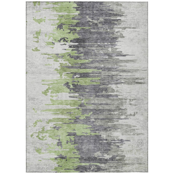 HomeRoots 5' Contemporary Green and Silver Abstract Area Rug - Durable, Washable, Indoor/Outdoor Use 10' X 14' 582391