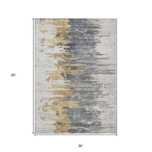 Homeroots 3' Blue Gray And Silver Abstract Washable Area Rug For Indoor And Outdoor Spaces - Durable Design 3' X 5' Polyester 582392