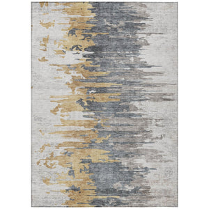 HomeRoots 5' Abstract Washable Indoor Outdoor Area Rug in Ivory, Charcoal, and Silver for Modern Spaces 5' X 8' 582393