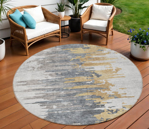 Homeroots 3' Blue Gray And Silver Abstract Washable Area Rug For Indoor And Outdoor Spaces - Durable Design 8' Round Polyester 582394