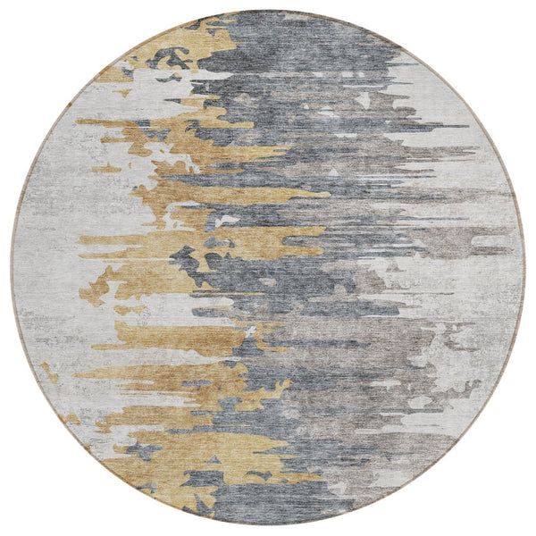 HomeRoots 5' Abstract Washable Indoor Outdoor Area Rug in Ivory, Charcoal, and Silver for Modern Spaces 8' Round 582394