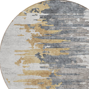Homeroots 3' Blue Gray And Silver Abstract Washable Area Rug For Indoor And Outdoor Spaces - Durable Design 8' Round Polyester 582394