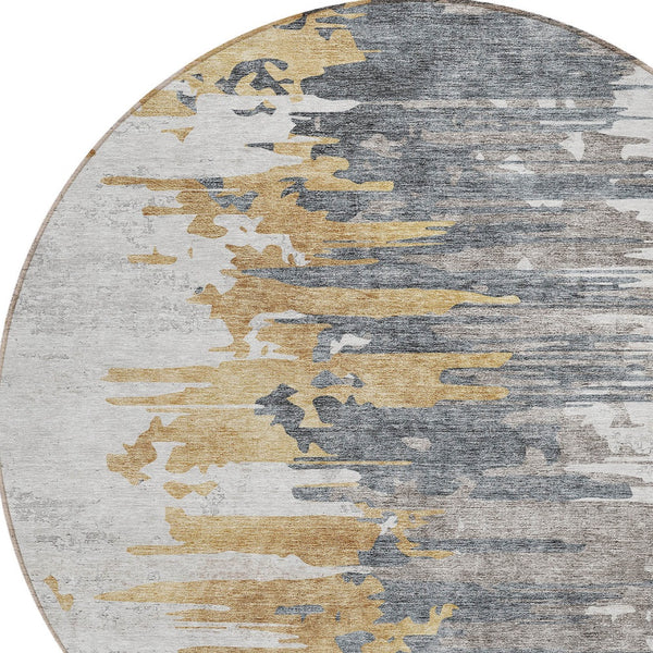 Homeroots 3' Blue Gray And Silver Abstract Washable Area Rug For Indoor And Outdoor Spaces - Durable Design 8' Round Polyester 582394