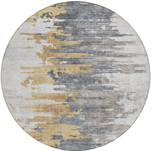 Homeroots 3' Blue Gray And Silver Abstract Washable Area Rug For Indoor And Outdoor Spaces - Durable Design 8' Round Polyester 582394