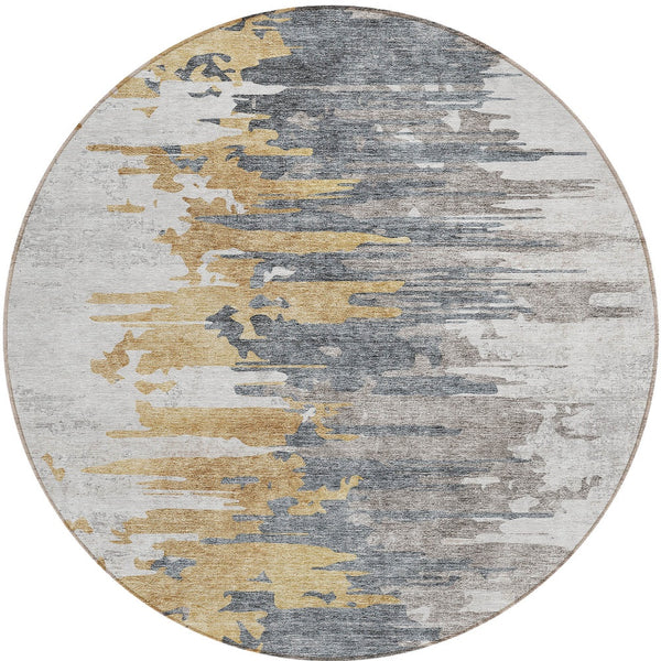 Homeroots 3' Blue Gray And Silver Abstract Washable Area Rug For Indoor And Outdoor Spaces - Durable Design 8' Round Polyester 582394