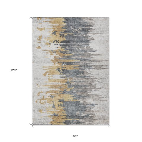 Homeroots 3' Blue Gray And Silver Abstract Washable Area Rug For Indoor And Outdoor Spaces - Durable Design 8' X 10' Polyester 582395