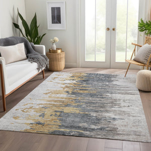 Homeroots 3' Blue Gray And Silver Abstract Washable Area Rug For Indoor And Outdoor Spaces - Durable Design 8' X 10' Polyester 582395